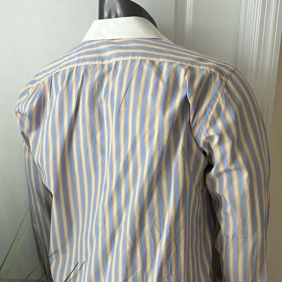 #56. Robert Graham Blue & Yellow Striped Dress Shirt • 16 1/2 - Picture 6 of 16